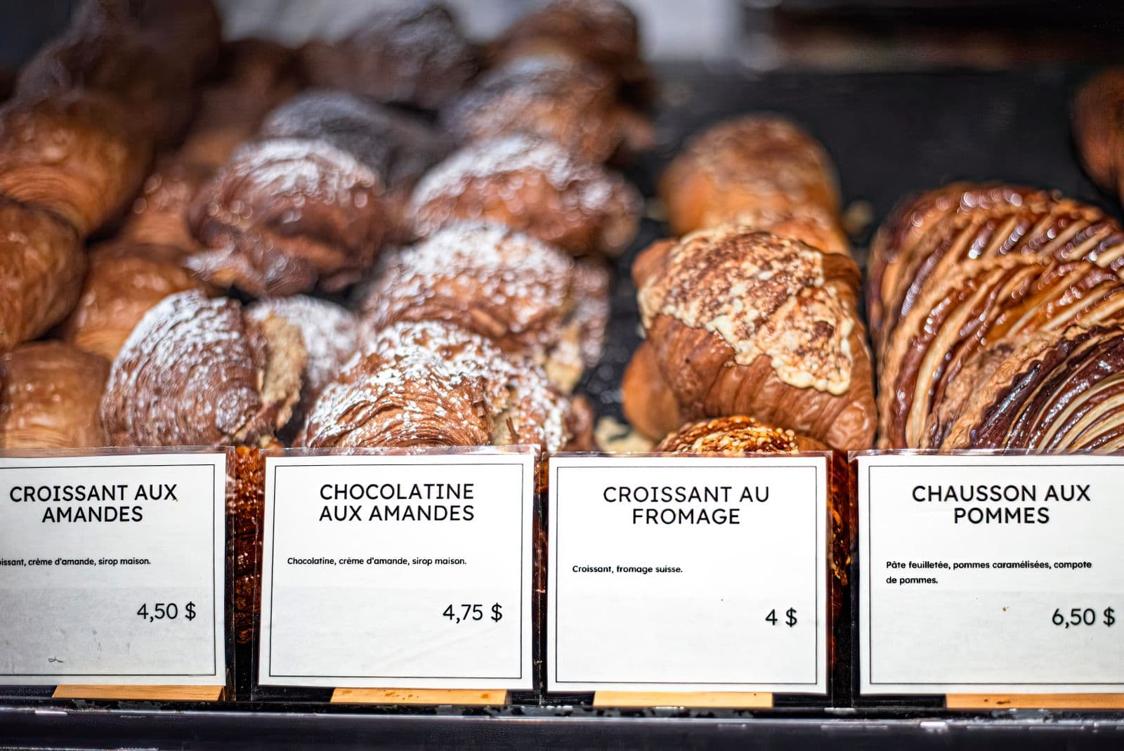 Fresh pastries on a bakery counter